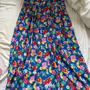 Vintage Tropical Print Maxi Skirt
